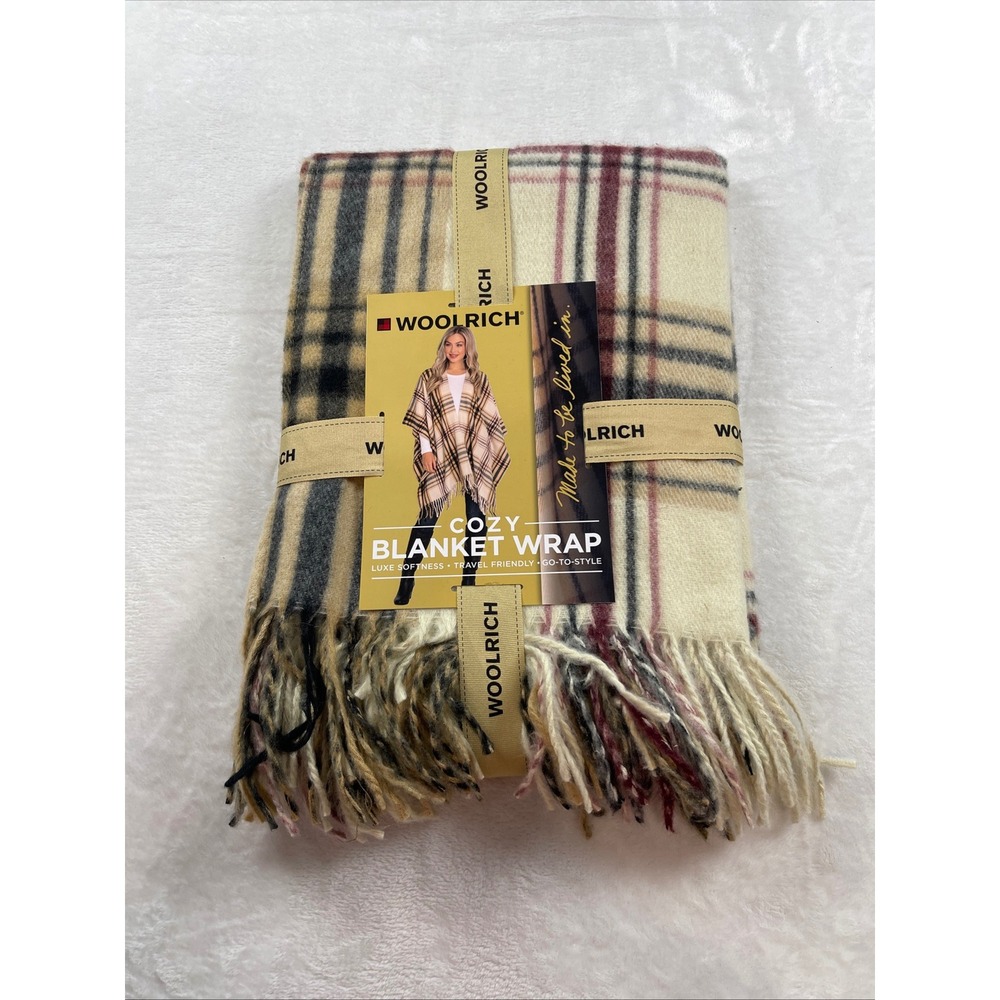 Woolrich Cozy Blanket Wrap Sienna Plaid Buffalo Check Fringe Shawl Cabin NWT